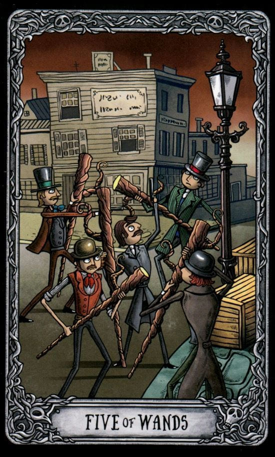 Five of Wands — Dark Mansion Tarot