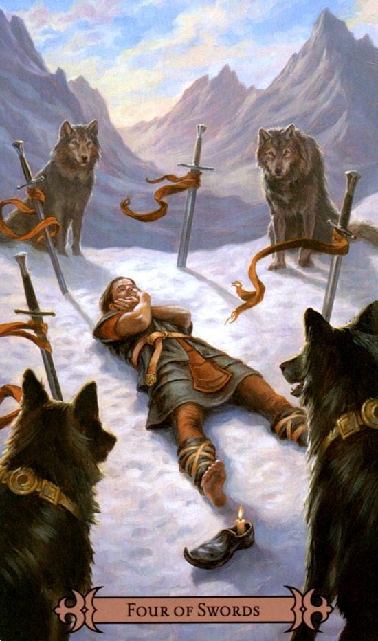 Cuatro de Espadas — Modern Spellcaster's Tarot