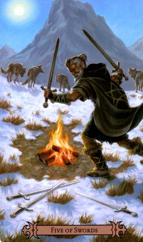 Cinco de Espadas — Modern Spellcaster's Tarot