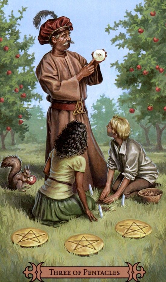 Tres de Oros — Modern Spellcaster's Tarot