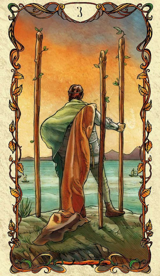 Three of Wands — Tarot Mucha