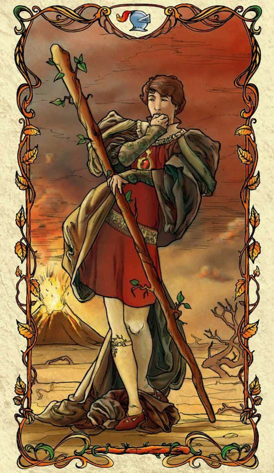 Sota de Bastos — Tarot Mucha