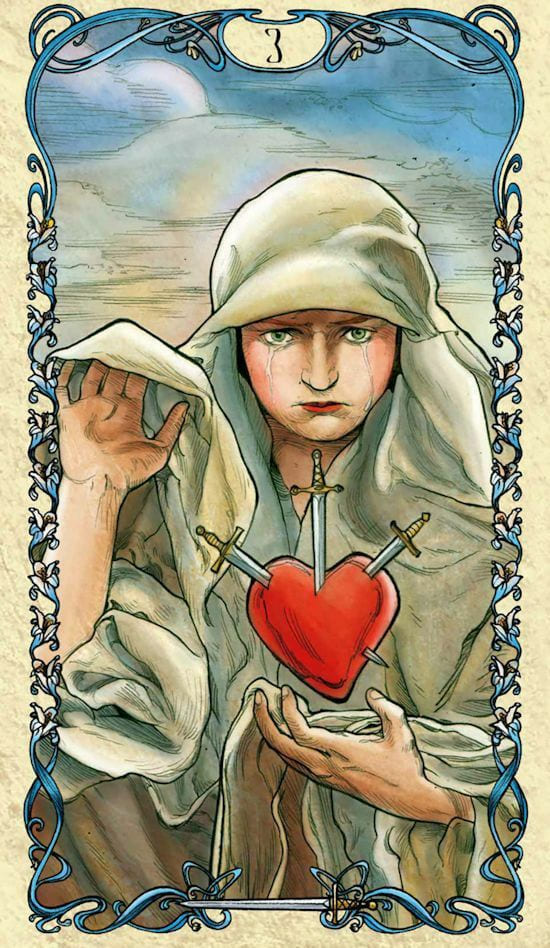 Tres de Espadas — Tarot Mucha