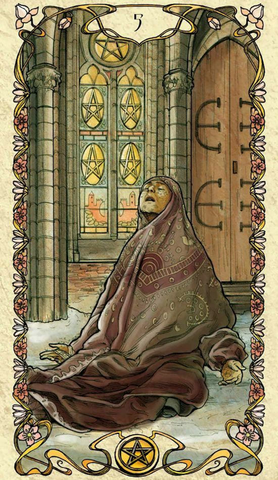 Cinco de Oros — Tarot Mucha