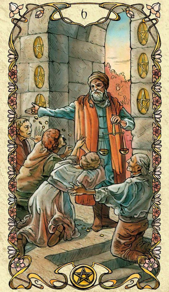 Seis de Oros — Tarot Mucha