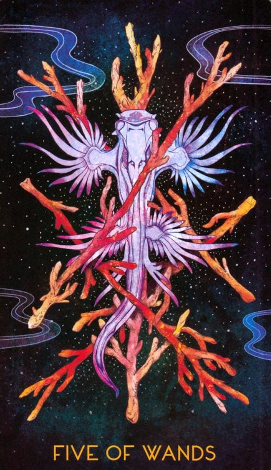 Five of Wands — Oriens Animal Tarot