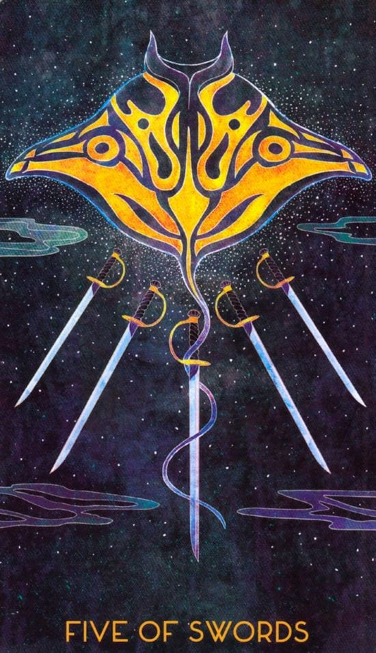 Cinco de Espadas — Oriens Animal Tarot