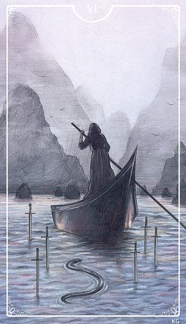 Seis de Espadas — Ostara Tarot