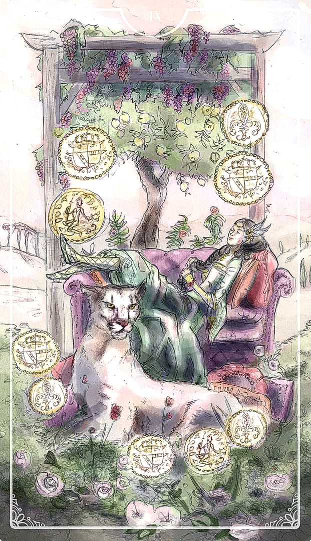 Nueve de Oros — Ostara Tarot