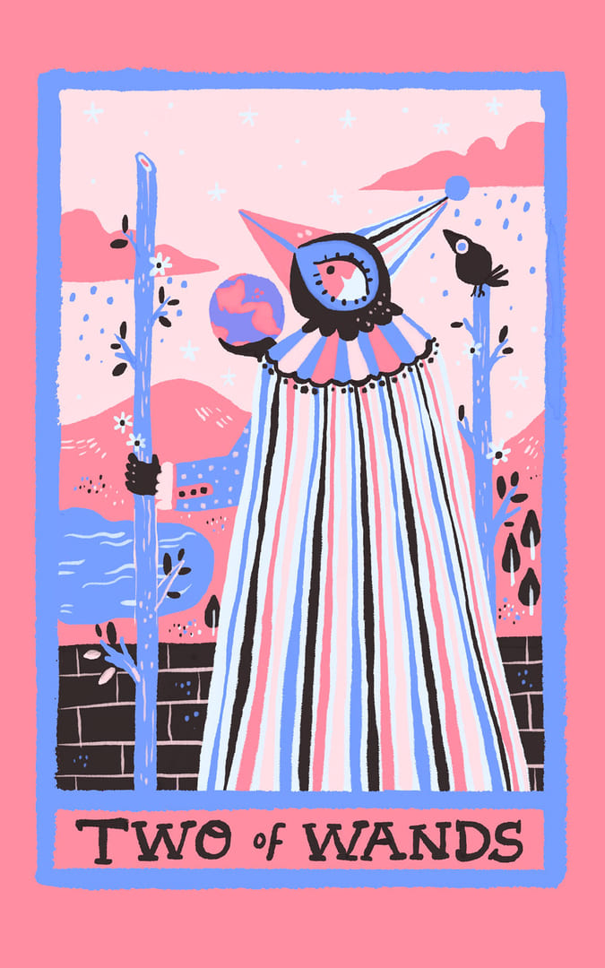 Dos de Bastos — Rainbow Tarot