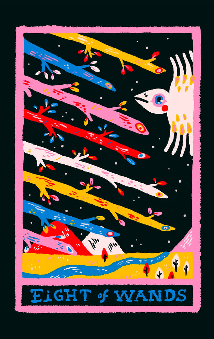 Ocho de Bastos — Rainbow Tarot