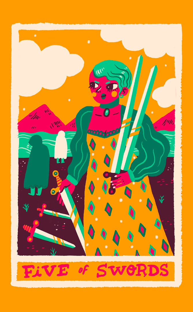 Cinco de Espadas — Rainbow Tarot