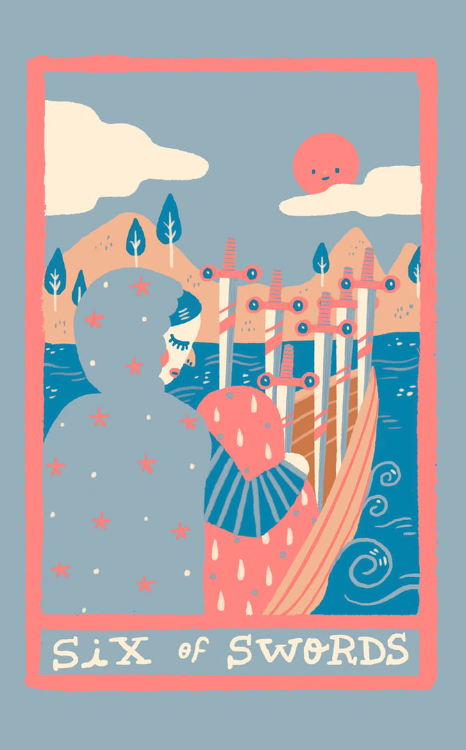 Seis de Espadas — Rainbow Tarot