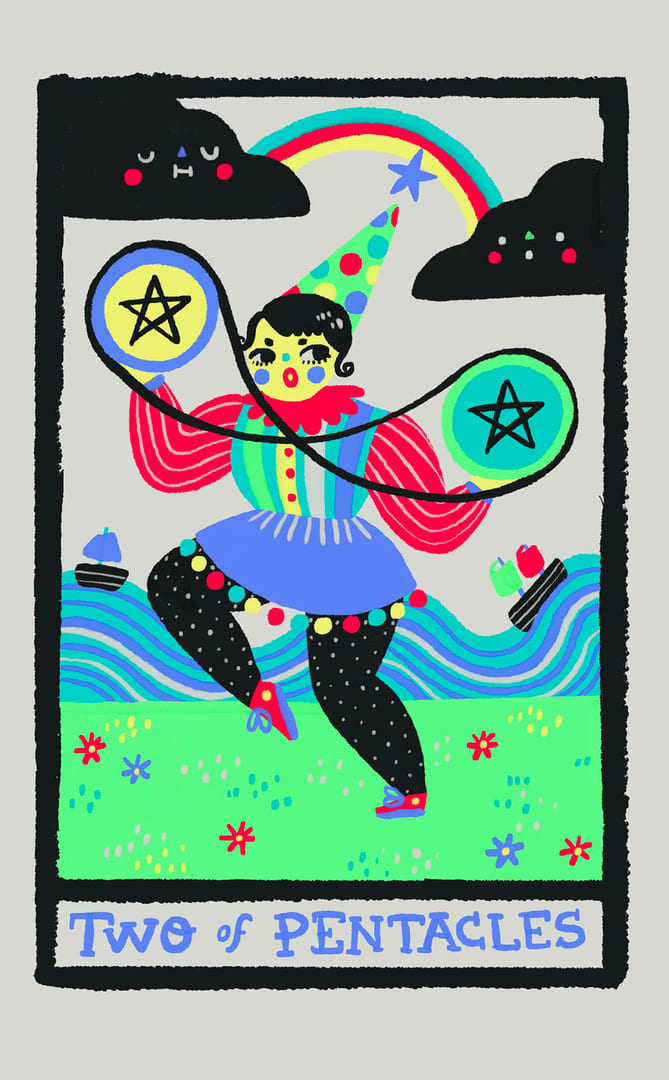 Dos de Oros — Rainbow Tarot