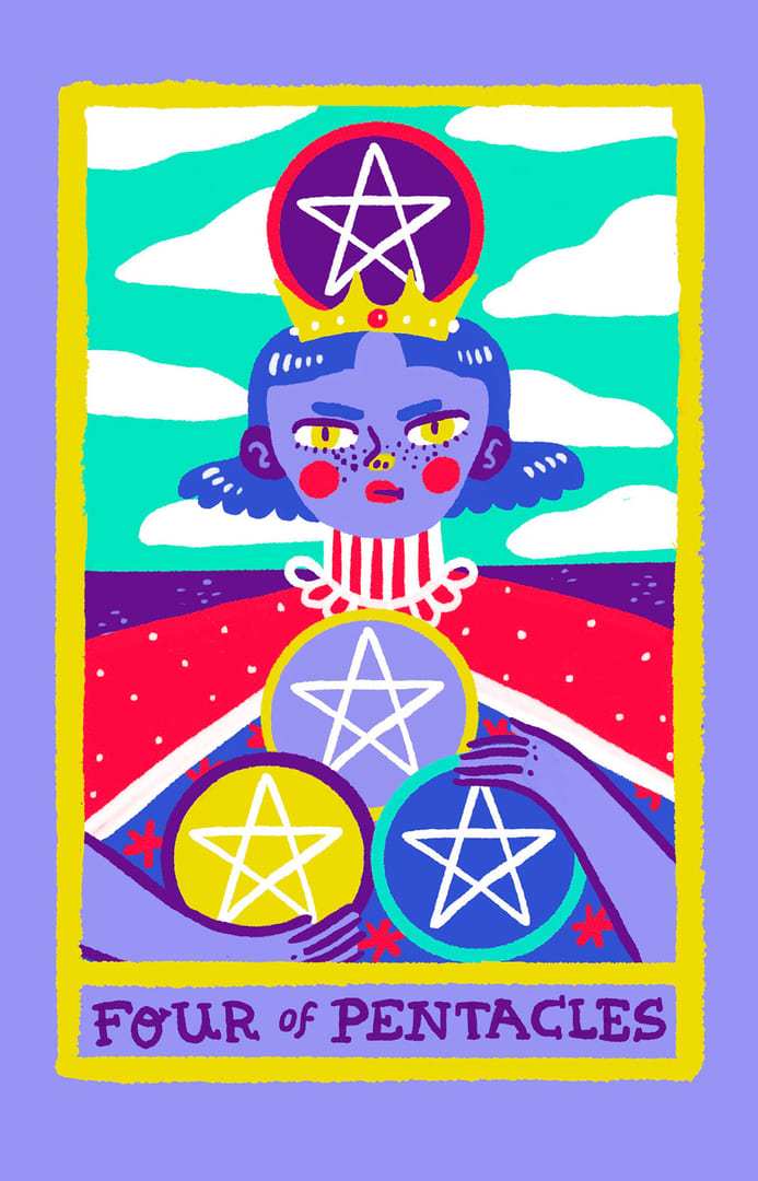 Cuatro de Oros — Rainbow Tarot