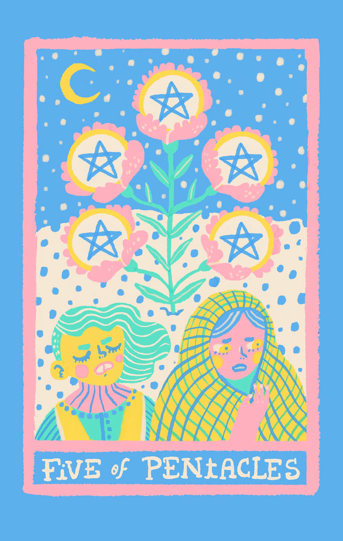 Cinco de Oros — Rainbow Tarot