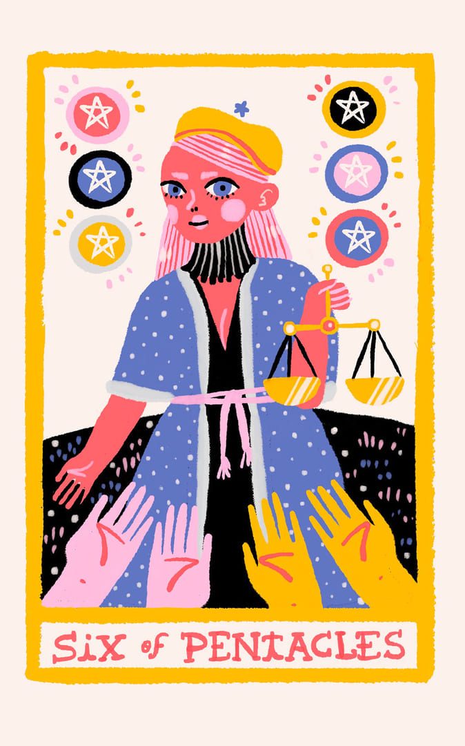 Seis de Oros — Rainbow Tarot