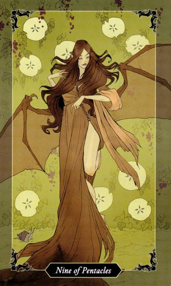 Nine of Pentacles — Dark Wood Tarot