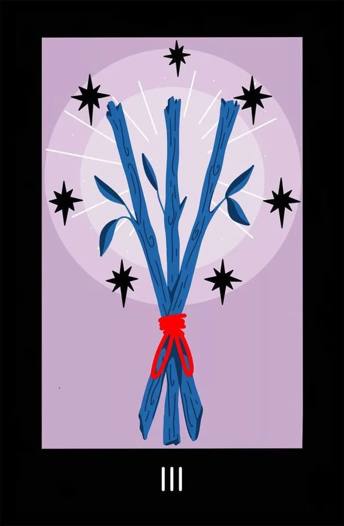 Tres de Bastos — Sabotage Tarot