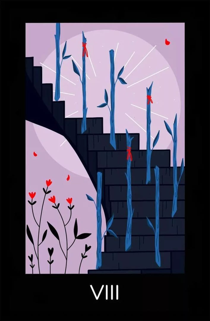 Ocho de Bastos — Sabotage Tarot