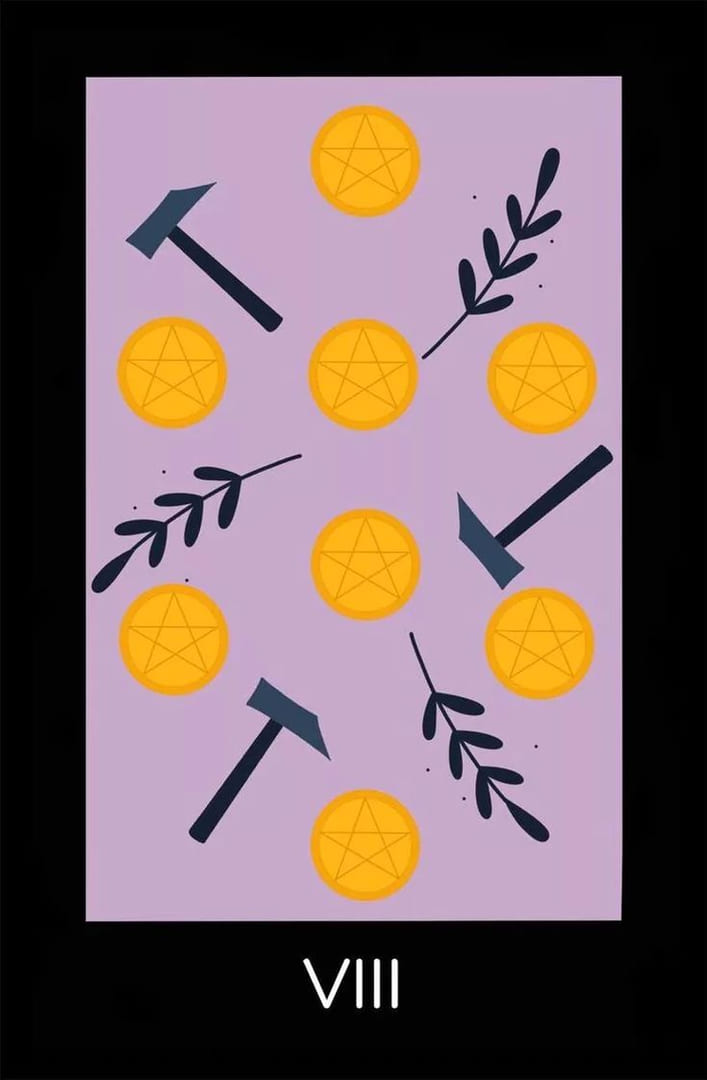 Ocho de Oros — Sabotage Tarot