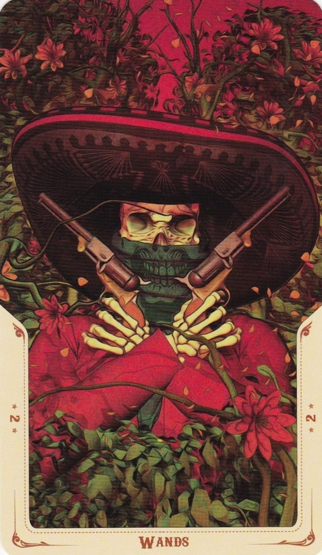 Two of Wands — Santa Muerte Tarot Card Meanings