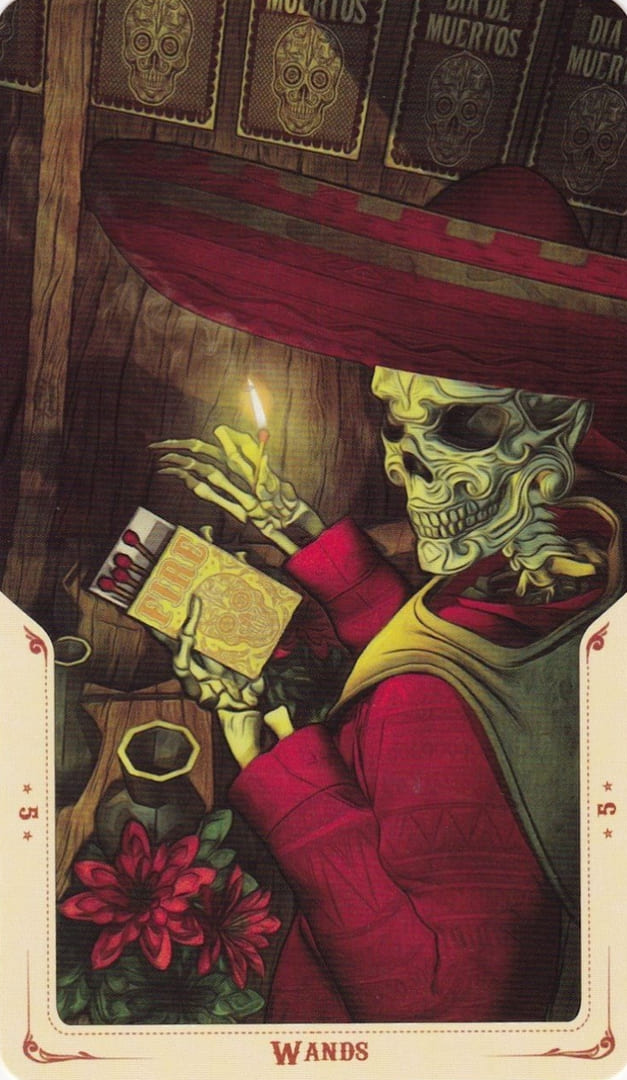 Five of Wands — Santa Muerte Tarot Card Meanings