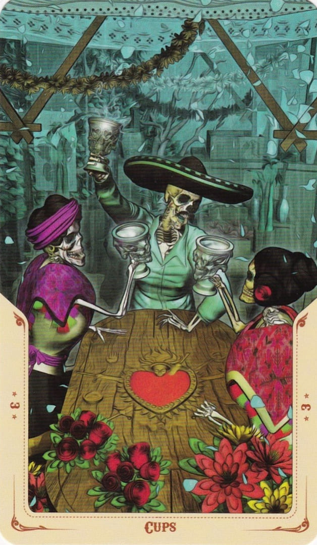 Three of Cups — Santa Muerte Tarot Card Meanings