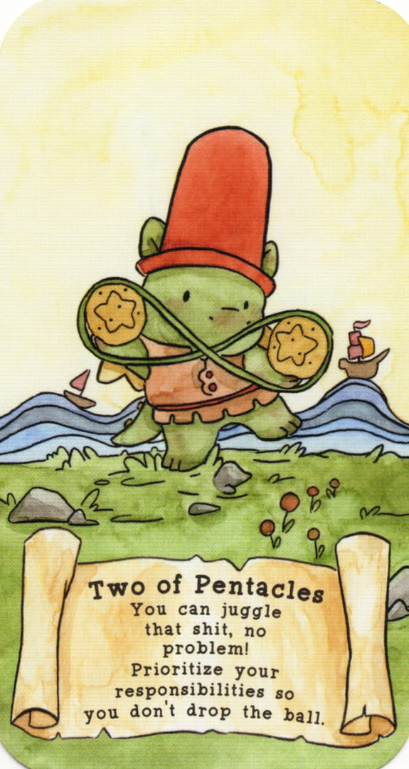 Dos de Oros — Sassy Dragons Tarot