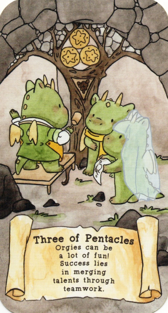 Three of Pentacles — Sassy Dragons Tarot