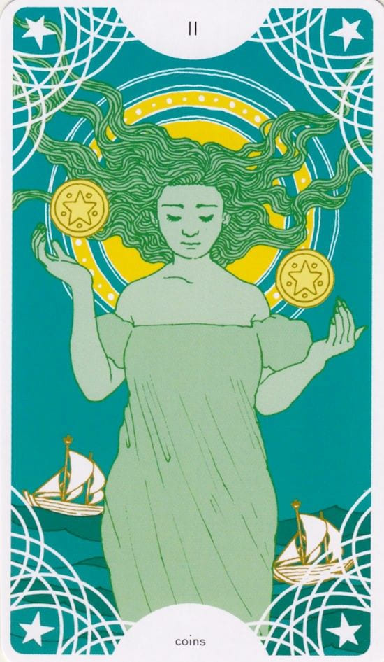 Dos de Oros — Star Spinner Tarot