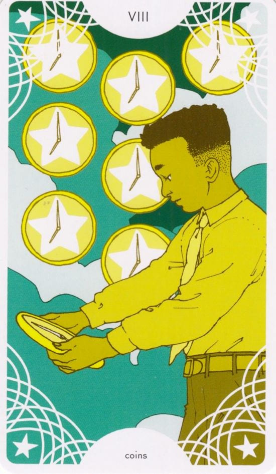 Ocho de Oros — Star Spinner Tarot