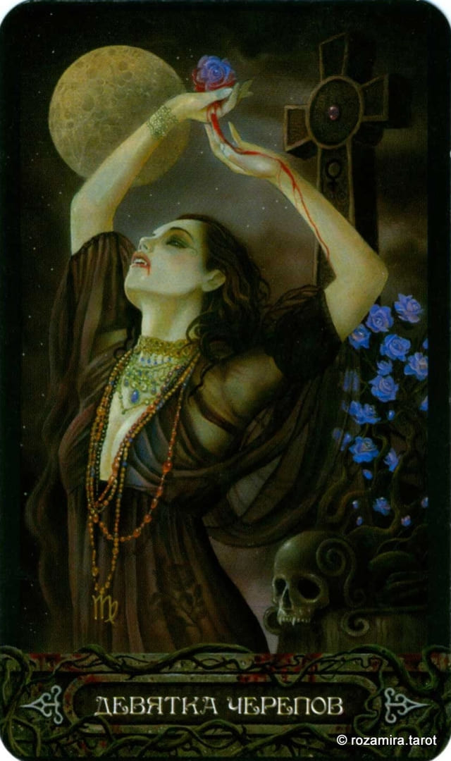 Nine of Pentacles — Tarot of Vampyres