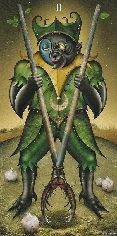 Dos de Bastos — Deviant Moon Tarot