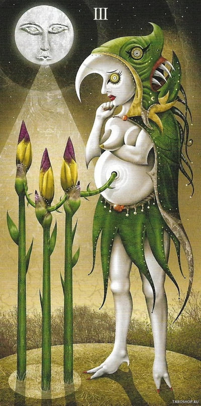 Tres de Bastos — Deviant Moon Tarot