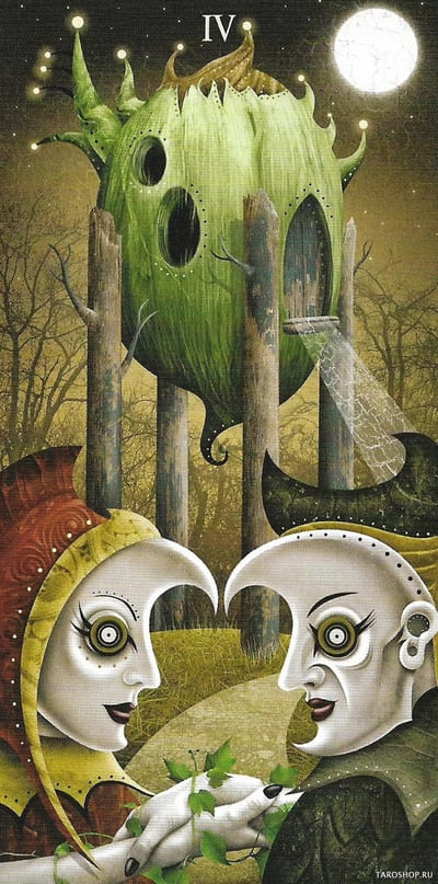 Cuatro de Bastos — Deviant Moon Tarot