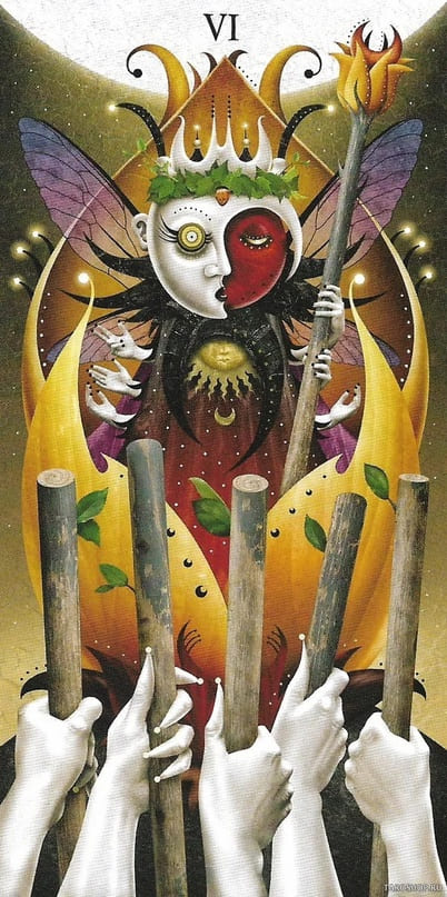 Seis de Bastos — Deviant Moon Tarot