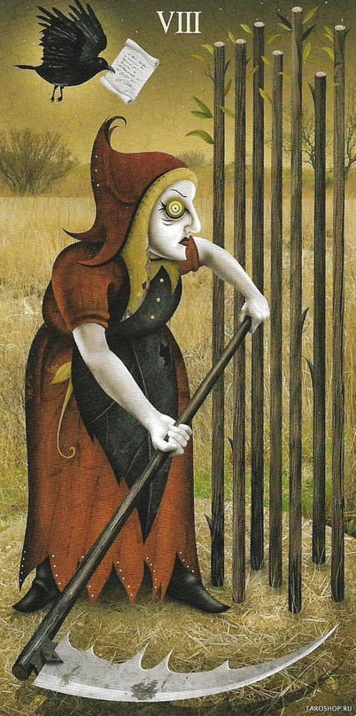 Ocho de Bastos — Deviant Moon Tarot