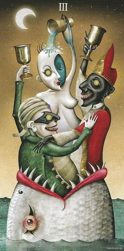 Tres de Copas — Deviant Moon Tarot