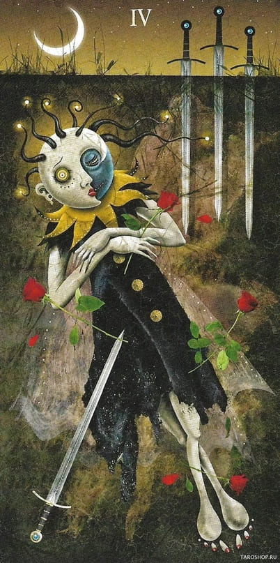 Cuatro de Espadas — Deviant Moon Tarot