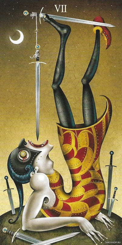 Siete de Espadas — Deviant Moon Tarot