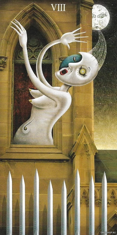 Ocho de Espadas — Deviant Moon Tarot