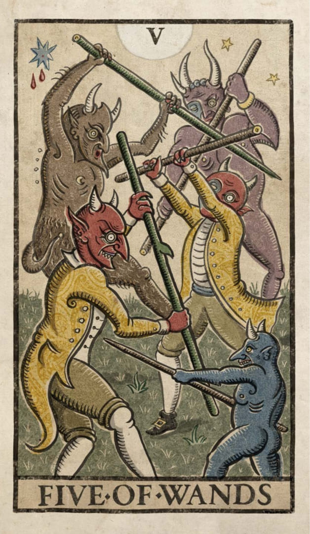 Five of Wands — Trionfi Della Luna Tarot