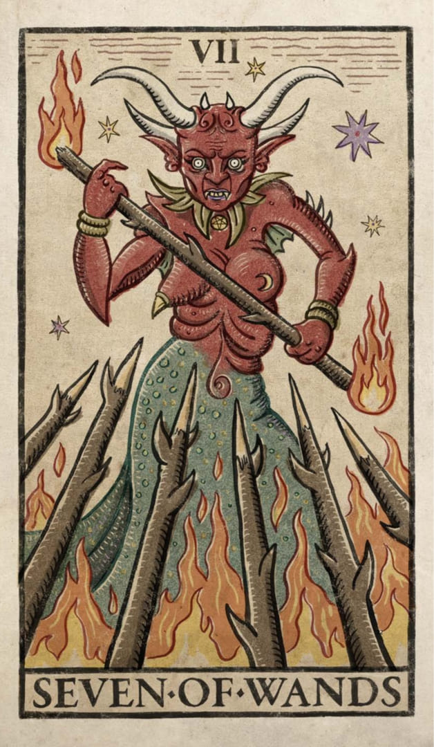 Seven of Wands — Trionfi Della Luna Tarot