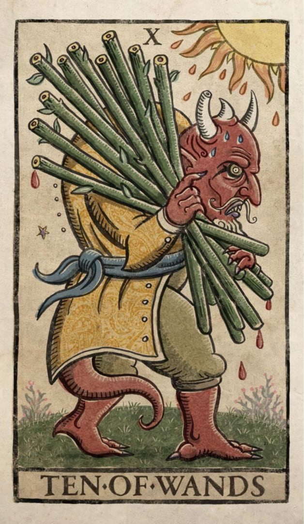 Ten of Wands — Trionfi Della Luna Tarot