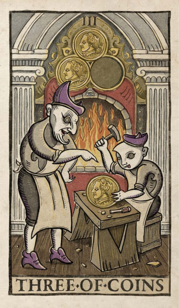 Three of Pentacles — Trionfi Della Luna Tarot