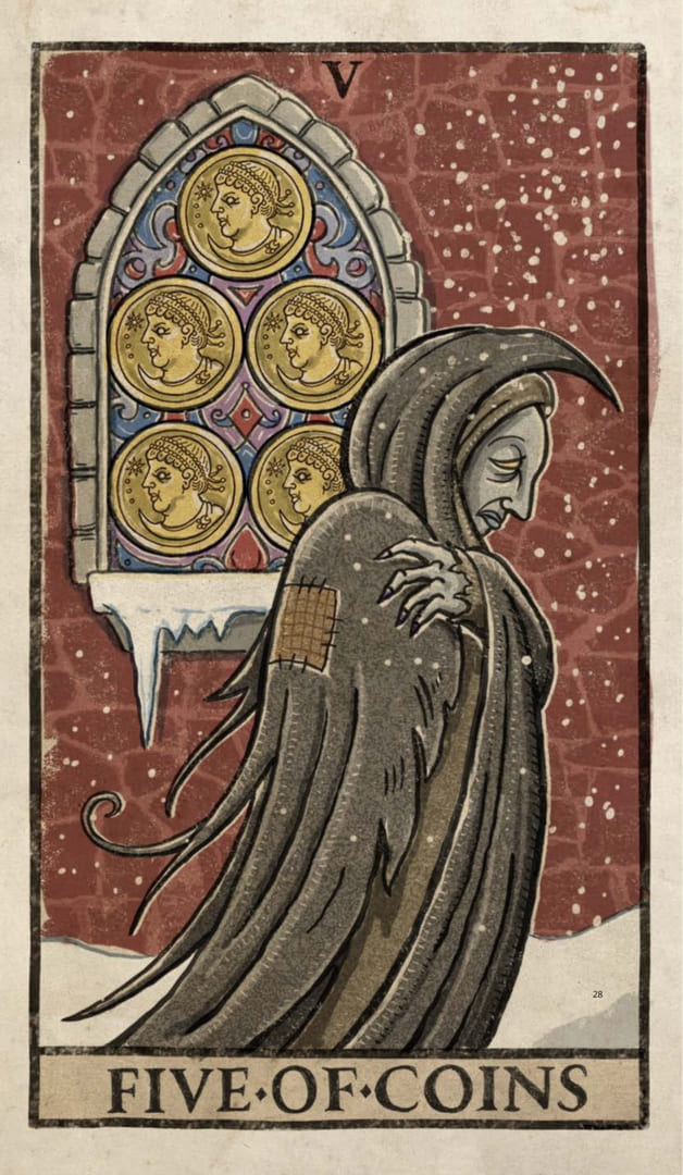 Five of Pentacles — Trionfi Della Luna Tarot
