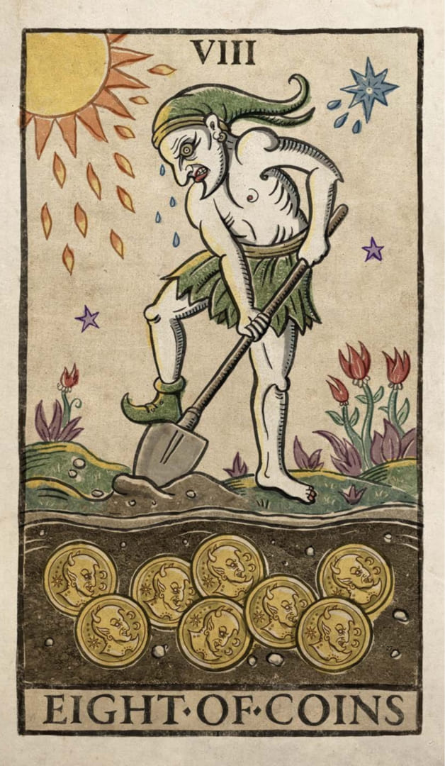 Eight of Pentacles — Trionfi Della Luna Tarot