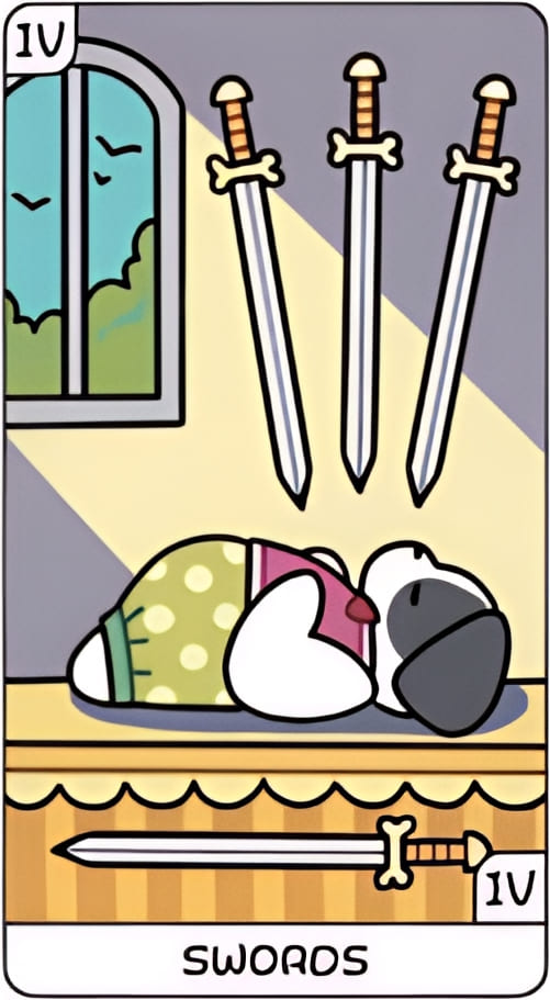 Cuatro de Espadas — YOLO Tarot