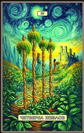Four of Wands — Swirls of Light Tarot